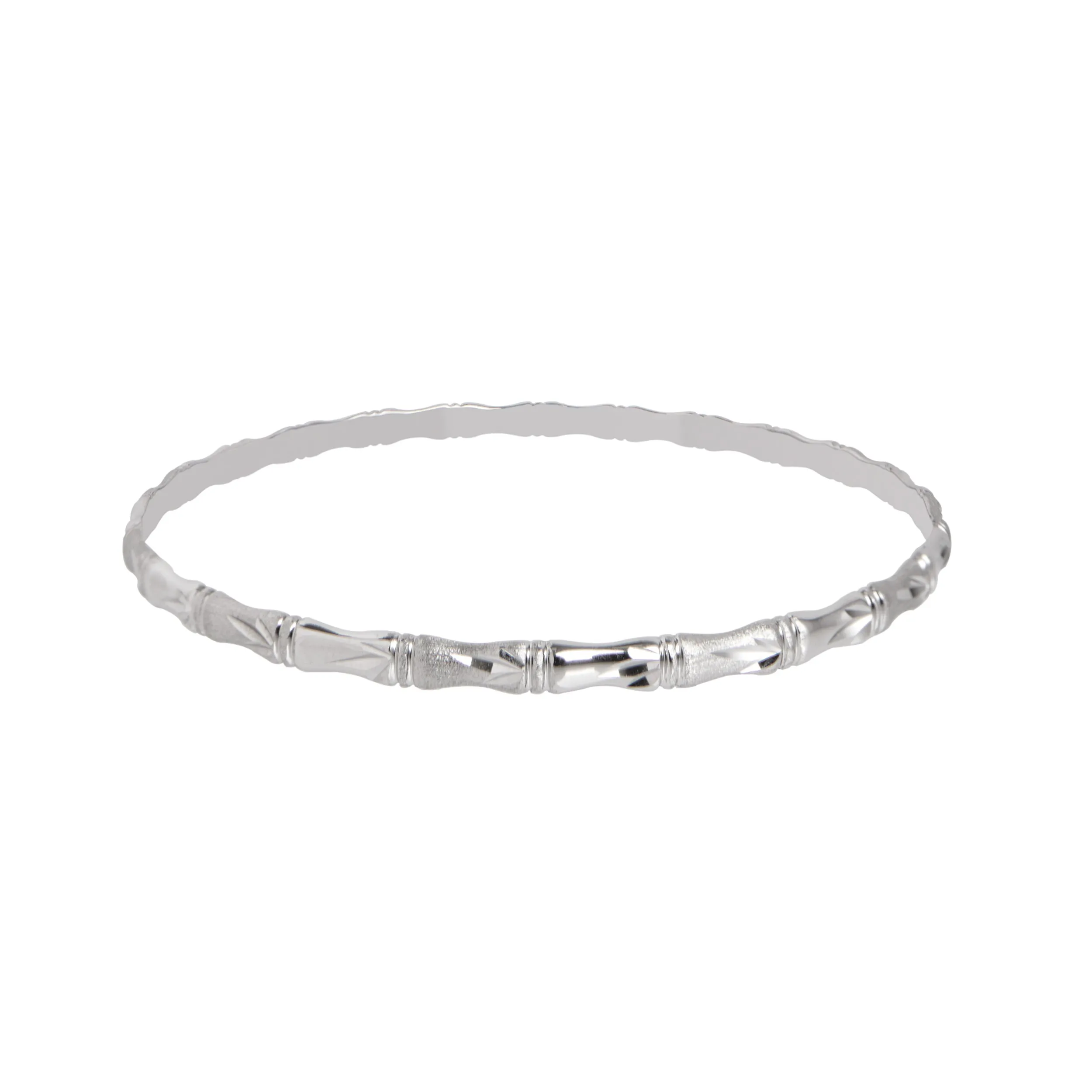 10K White Gold Bamboo Bangle With Leaf Detail | 3MM