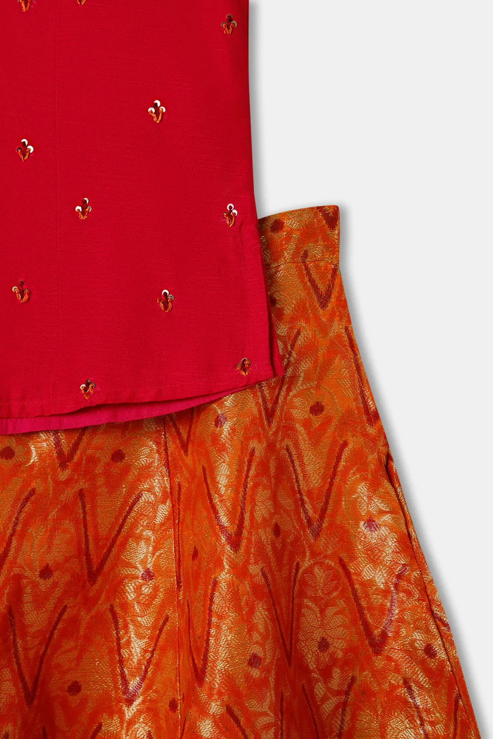 Chittythalli Girls Cotton Blend Ethnic Wear Pavadai Set with Round Neck and Puff Sleeves - Pink - PS36