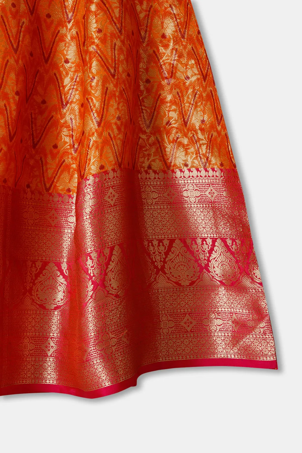 Chittythalli Girls Cotton Blend Ethnic Wear Pavadai Set with Round Neck and Puff Sleeves - Pink - PS36