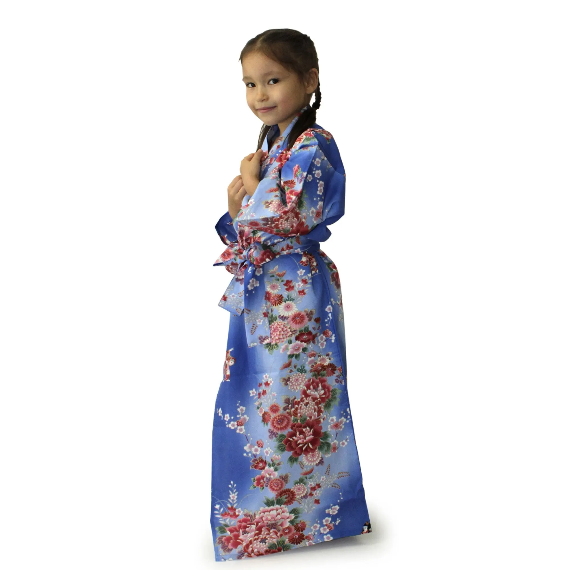 Girl's Kids Yukata Robe Japanese Kimono for summer - Dolls in Color Gradation Blue