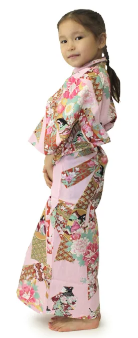 Girl's Kids Yukata Robe Japanese Kimono for Summer - Little Doll Pink