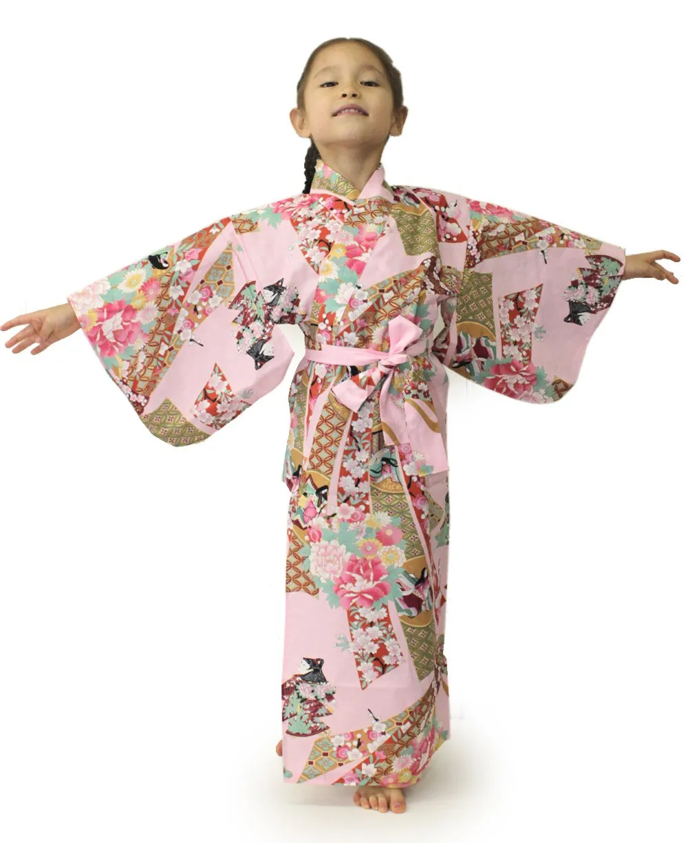 Girl's Kids Yukata Robe Japanese Kimono for Summer - Little Doll Pink