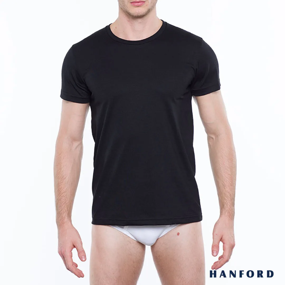 Hanford Men/Teens R-Neck Cotton Modern Fit Short Sleeves Shirt - Black (SinglePack)