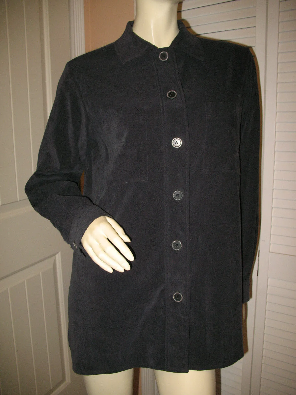 HARVE BENARD Womens Tops Dark GRAY GREY BLACK Long Sleeve Button Down Collar TOP POLO SHIRT Medium
