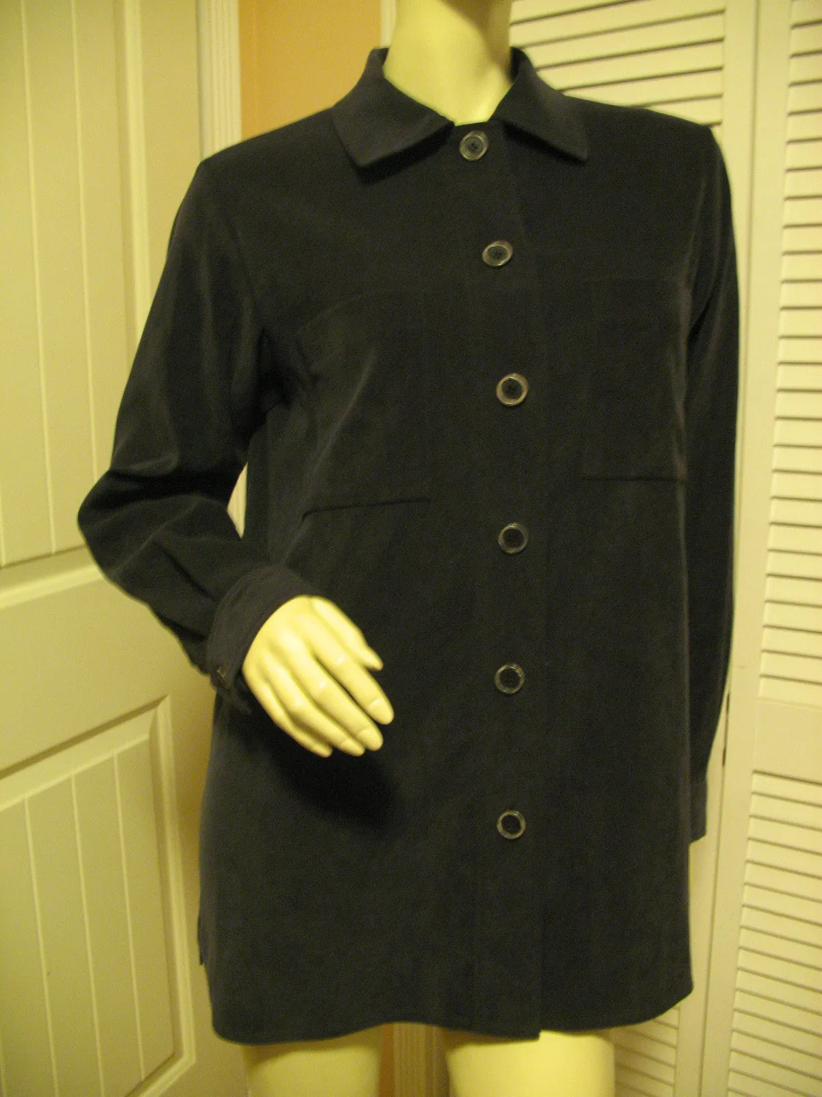 HARVE BENARD Womens Tops Dark GRAY GREY BLACK Long Sleeve Button Down Collar TOP POLO SHIRT Medium