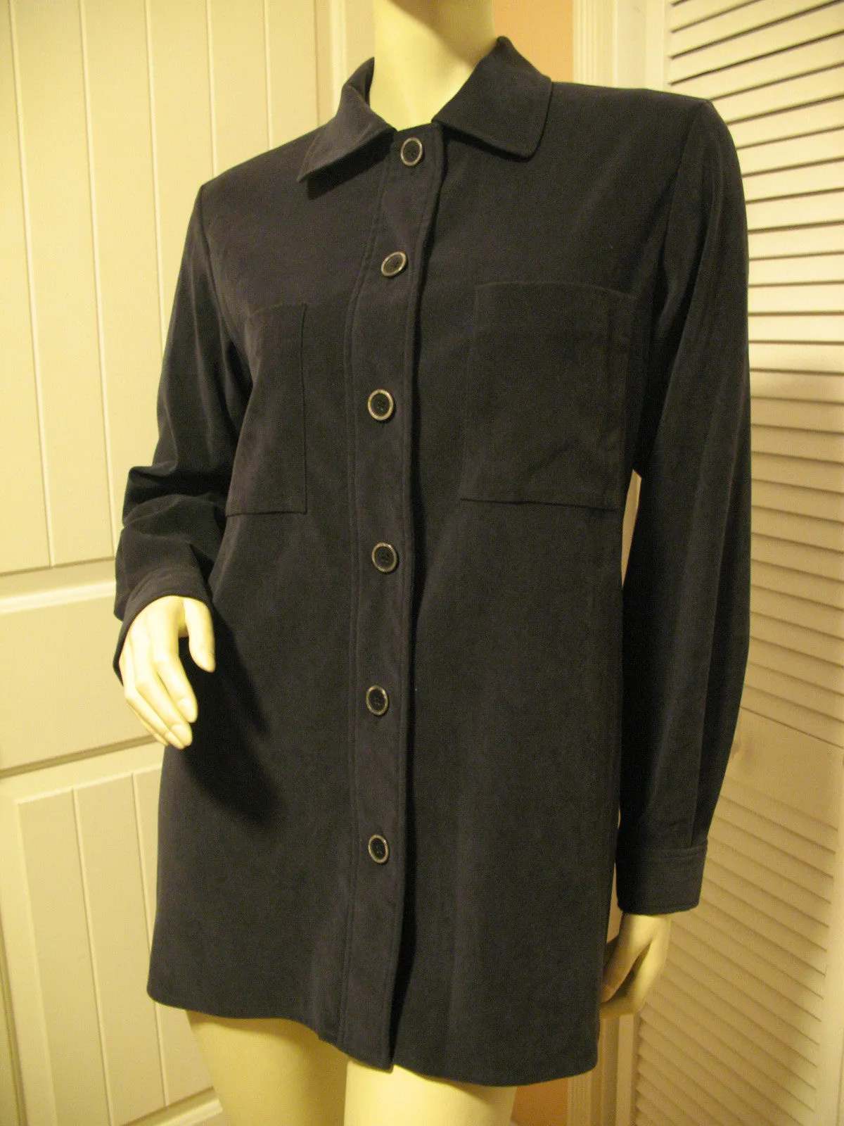 HARVE BENARD Womens Tops Dark GRAY GREY BLACK Long Sleeve Button Down Collar TOP POLO SHIRT Medium