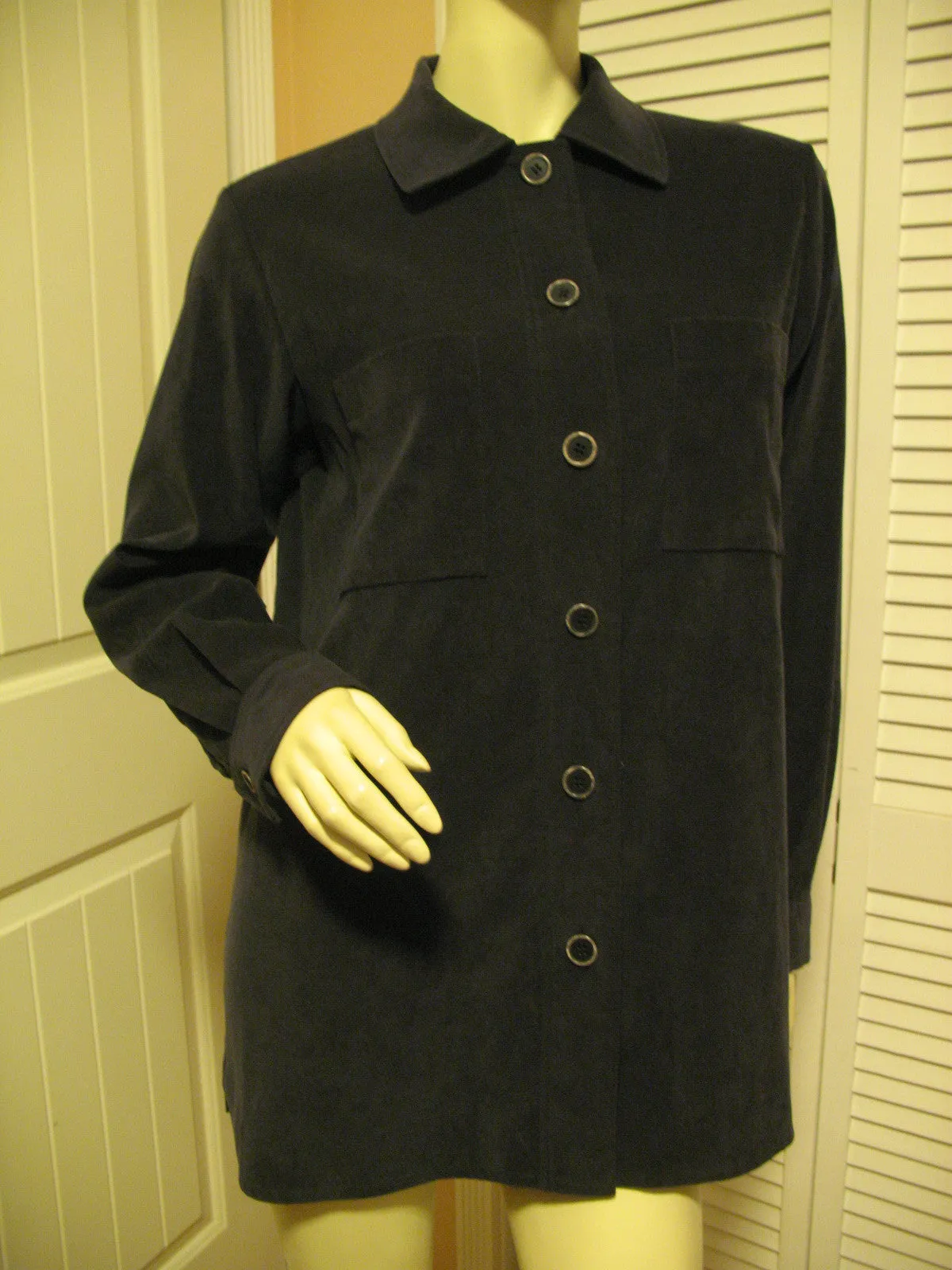 HARVE BENARD Womens Tops Dark GRAY GREY BLACK Long Sleeve Button Down Collar TOP POLO SHIRT Medium