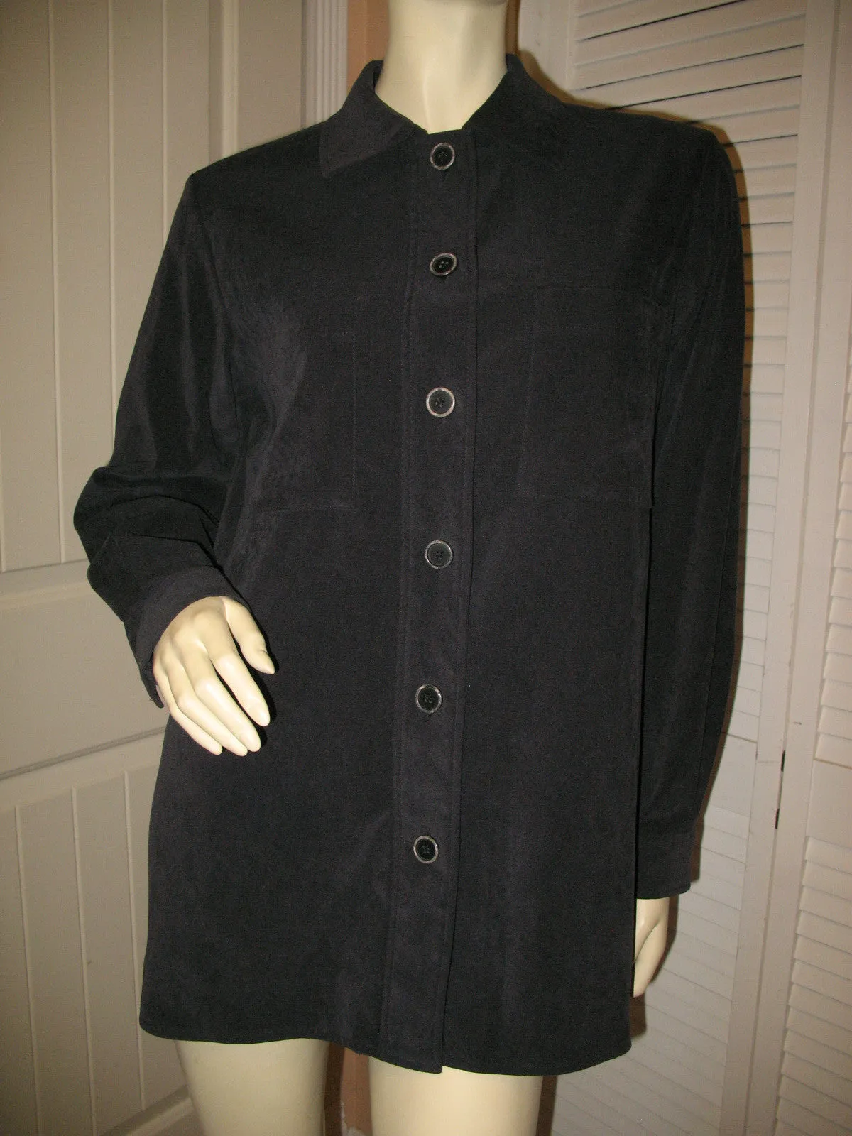 HARVE BENARD Womens Tops Dark GRAY GREY BLACK Long Sleeve Button Down Collar TOP POLO SHIRT Medium