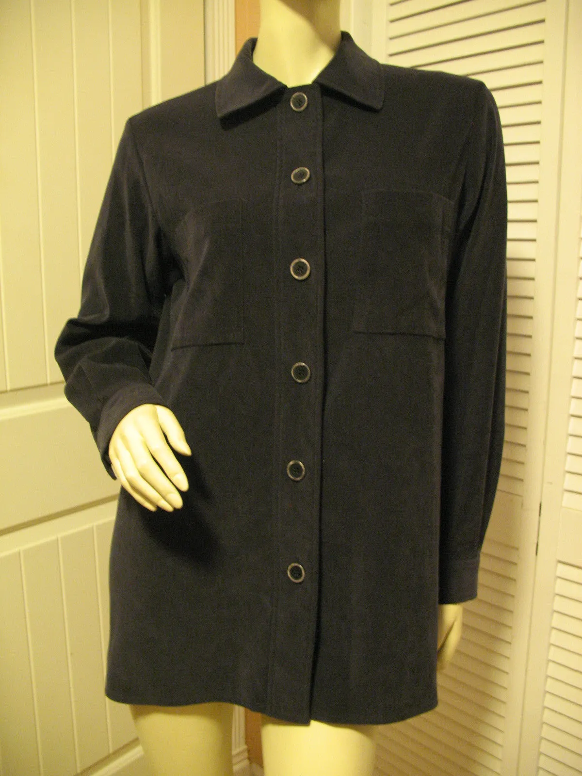 HARVE BENARD Womens Tops Dark GRAY GREY BLACK Long Sleeve Button Down Collar TOP POLO SHIRT Medium