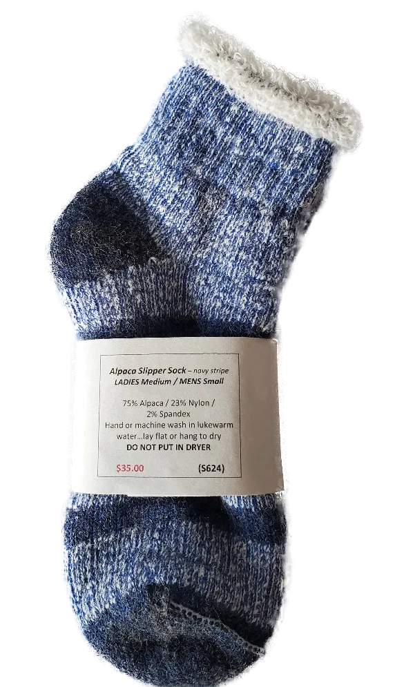S624 Alpaca Thermal Slipper Sock Navy Stripe Ladies Medium / Mens Small