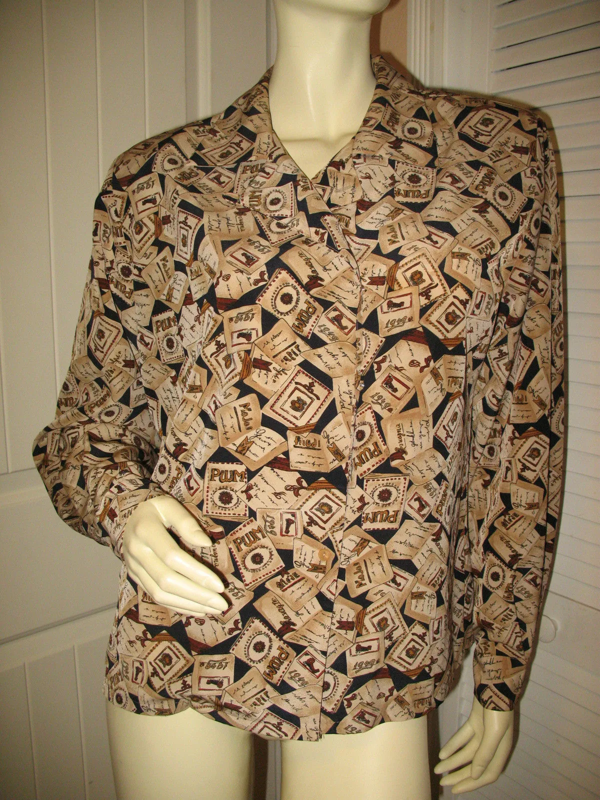 SOPHISTICATES by PENDLETON Womens Button Down Shirt Top Long Sleeve Made In USA Multicolor Beige Brown Print Medium