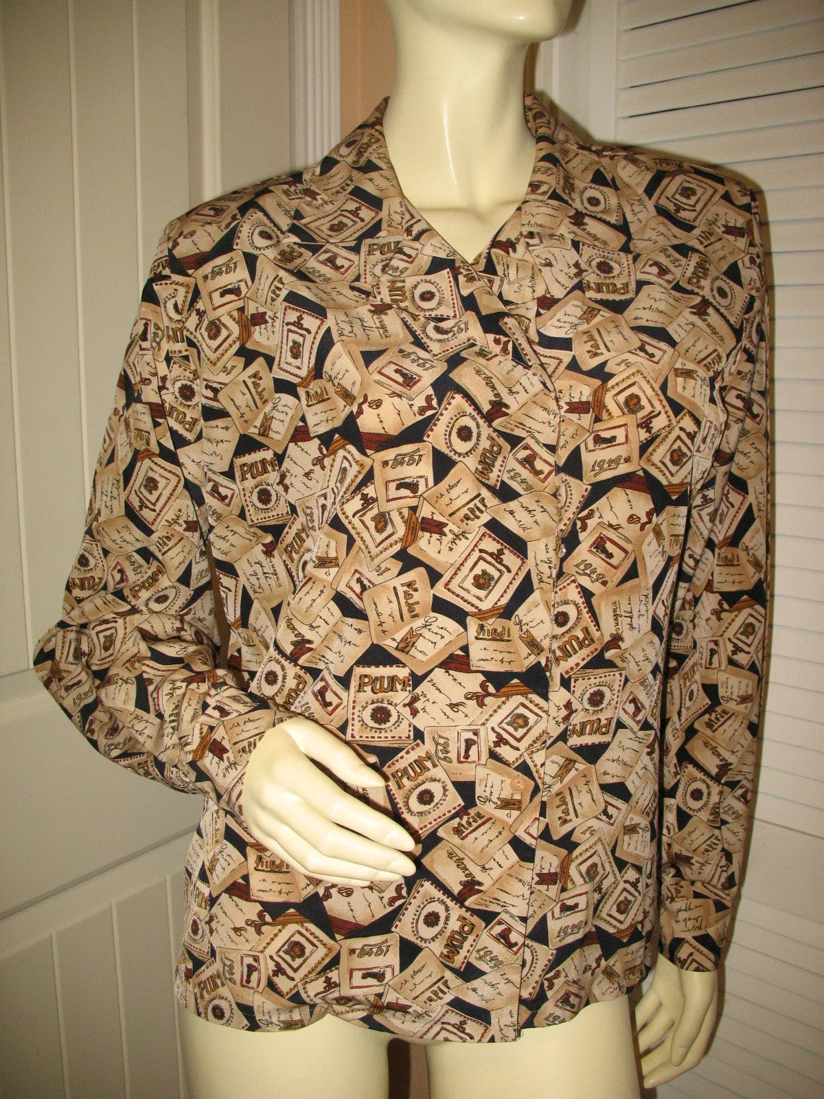 SOPHISTICATES by PENDLETON Womens Button Down Shirt Top Long Sleeve Made In USA Multicolor Beige Brown Print Medium