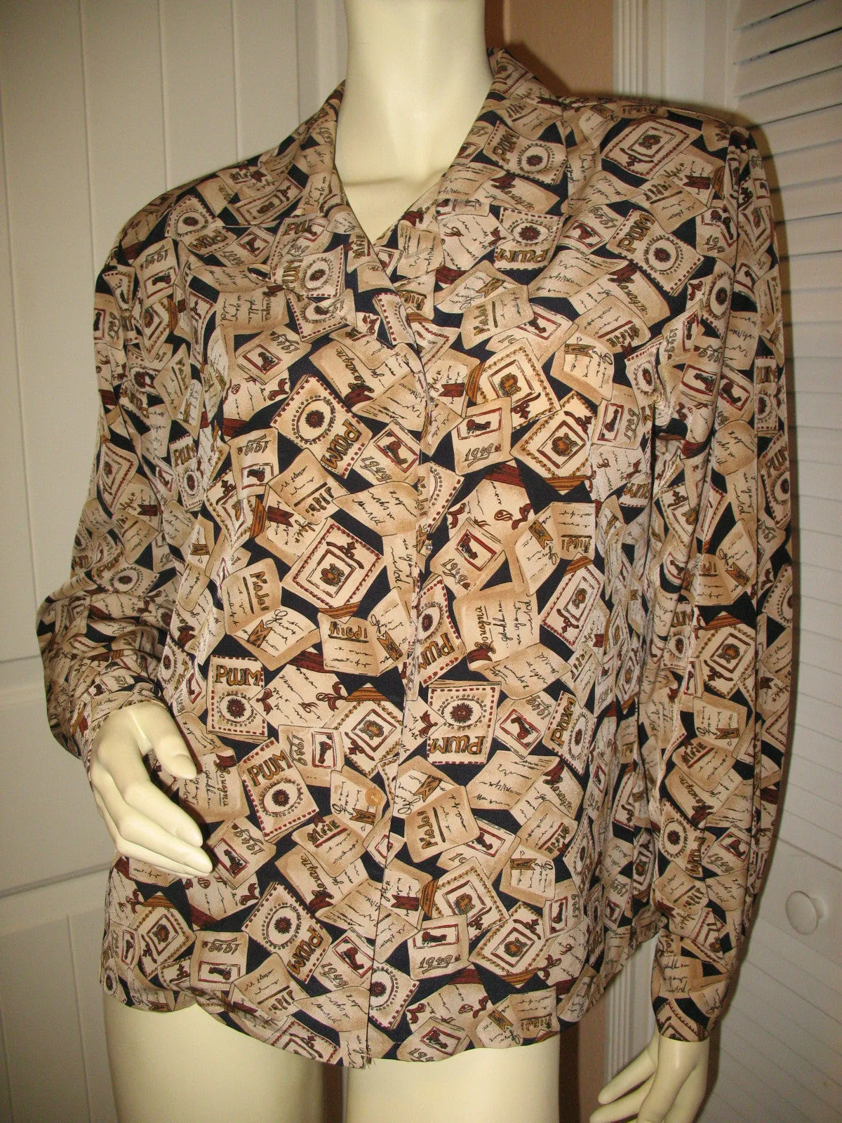SOPHISTICATES by PENDLETON Womens Button Down Shirt Top Long Sleeve Made In USA Multicolor Beige Brown Print Medium