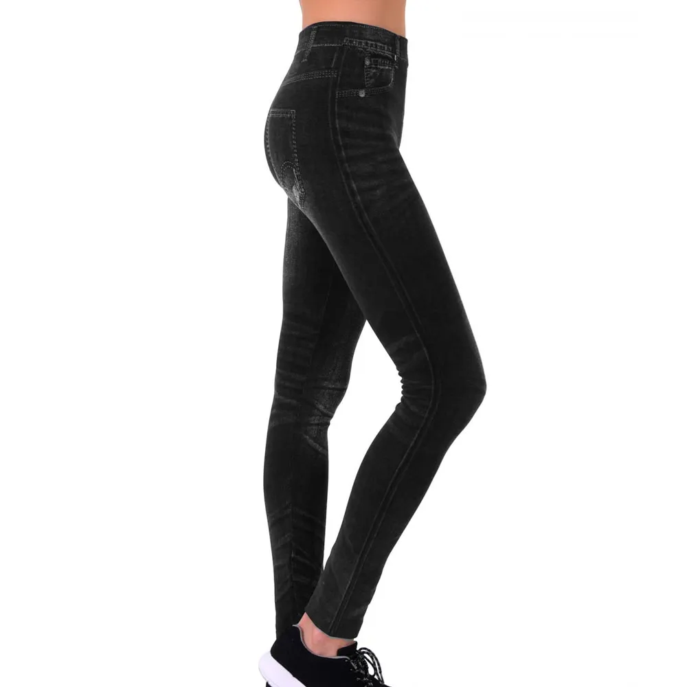 Women Black Jeggings Pants Sexy Leggings Skinny Stretchy Pencil Jeans Print Soft