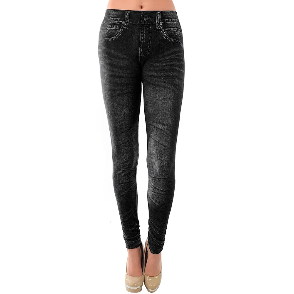 Women Black Jeggings Pants Sexy Leggings Skinny Stretchy Pencil Jeans Print Soft