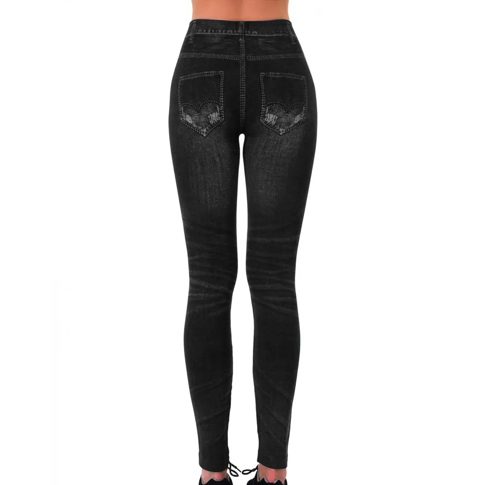 Women Black Jeggings Pants Sexy Leggings Skinny Stretchy Pencil Jeans Print Soft