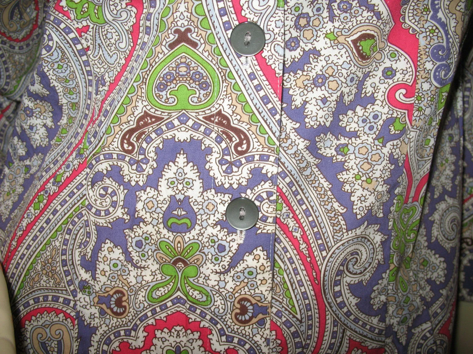 Womens Tops Multi Color Colored PINK PURPLE WHITE GREEN Paisley Print 3/4 Sleeve Button Down Shirt TOP 6 Small